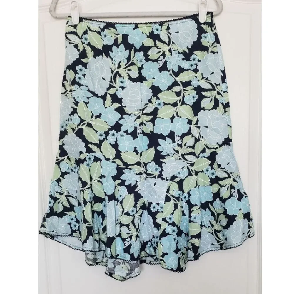 Ann Taylor Loft Floral Flare Bottom Linen Skirt Sz 6 Vintage Cottage Pastel Soft